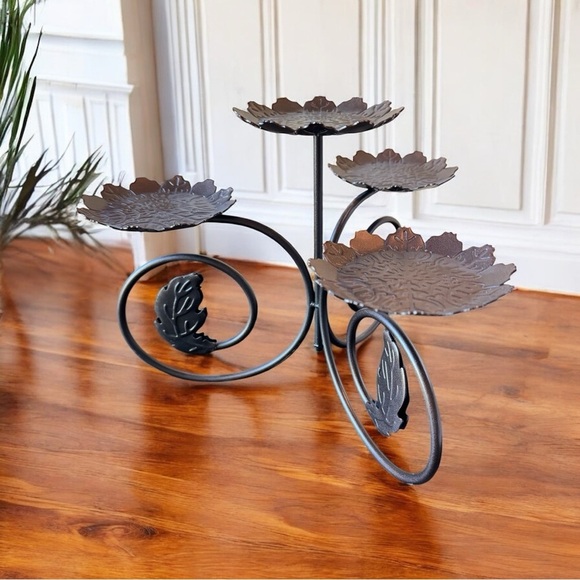 PartyLite 4-Tier Dark Brown Metal Leaf Pedestal Stand – Embossed Candle Holder - Picture 2 of 10